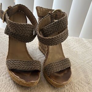 Stuart Weitzman Brown Braided Wedge Sandals
